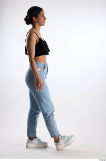 Jimena  1 black ruffled crop top blue jeans casual…